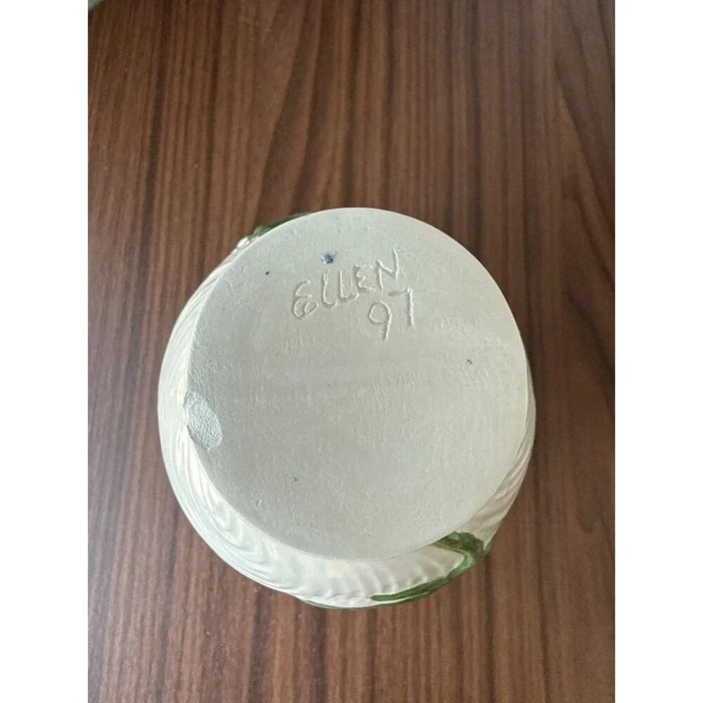 VTG 90s Pottery Vase Handmade Signed Cottage Grandma Floral Urn